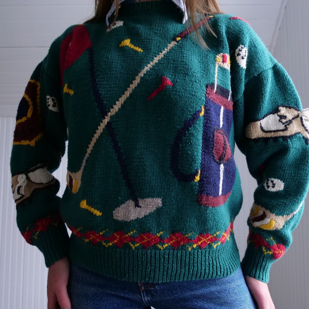 Fun vintage‎ 80s golf themed novelty sweater